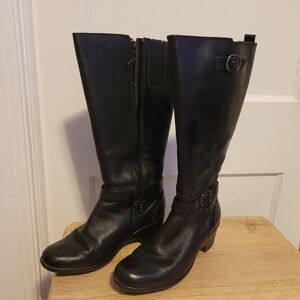 Clarks Black Leather Heeled Boots
